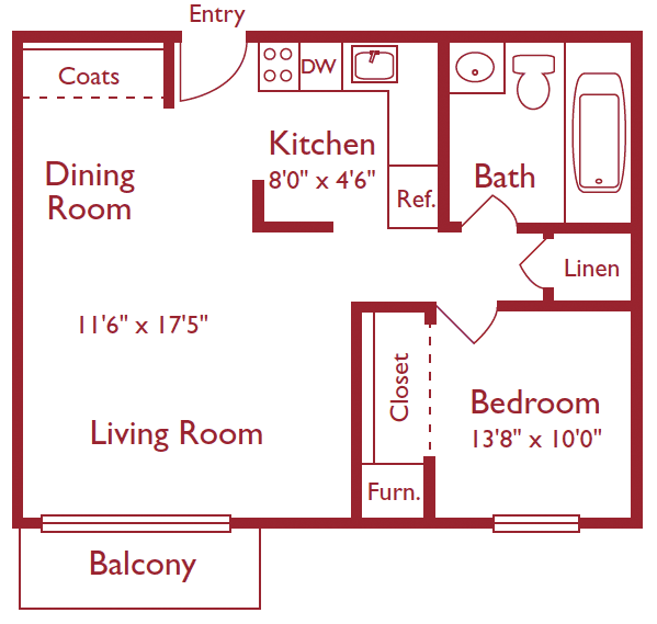 One Bedroom Floor Plan - Metro Tower Apartments